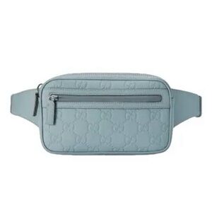 Gucci GG Light Blue Emblem Leather Belt Bag